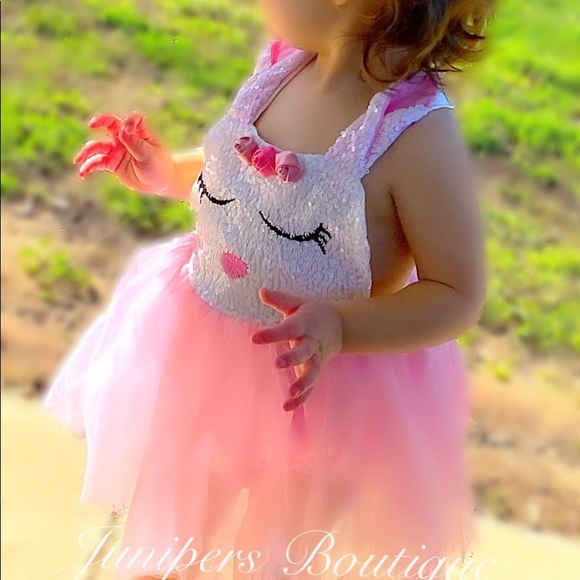 💕RESTOCK💕Baby Girls Glitzy Bunny Romper Dress - Picture 2 of 6